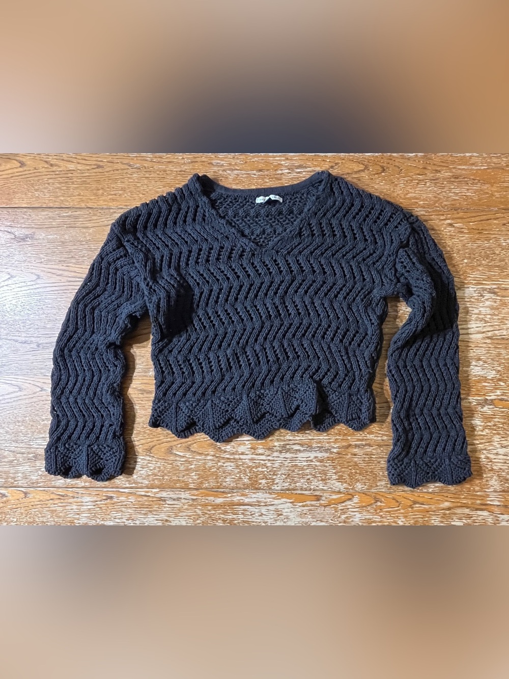 American Eagle crochet open-knit cropped sweater black size xs